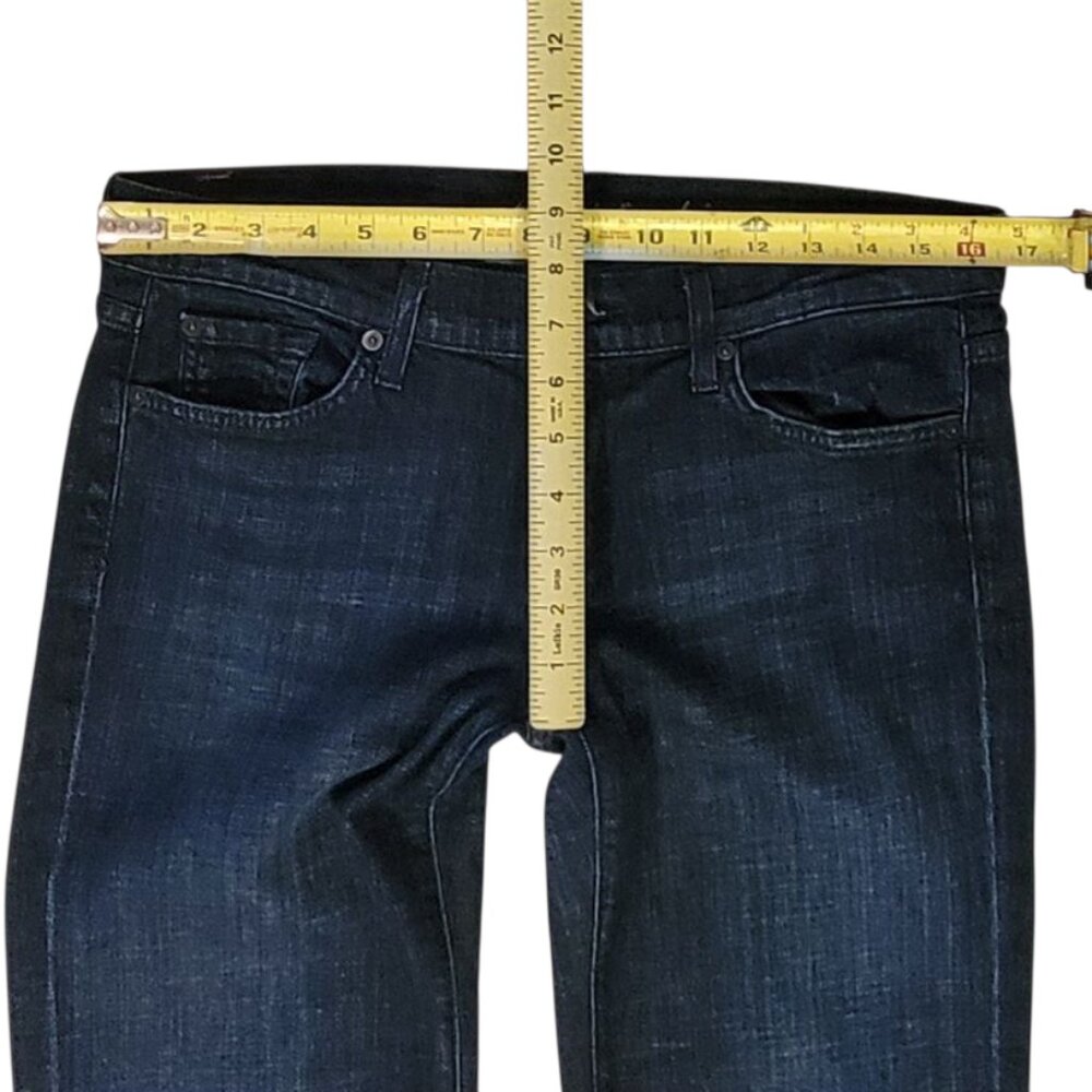 7 For All Mankind DOJO Dark Wash Flare Leg Jeans with Gold Studded Pockets Sz 30 - Picture 8 of 16